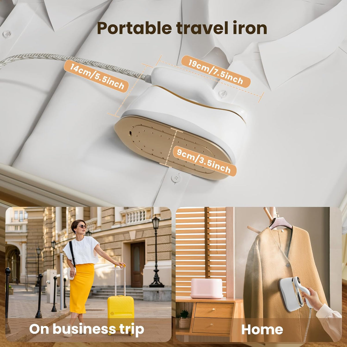 Portable Clothes Steamer175X80Mm Ceramic Glaze Panel Iron 220Ml Water Tank 1200W & 15Sfast Heat up 4-Speed Steamer for Clothes of All Fabrics Dry&Wet Iron for Home Travel Business Trip